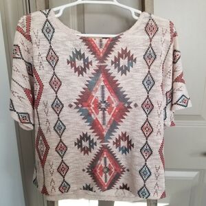 Aztec Native Design Ginger G Geometric Patterned Blouse top in Cream and Red